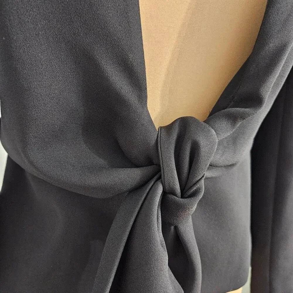 Bloomingdale’s Black Tie Front Blazer Jacket Womens Size 6 Academia Goth Minimal